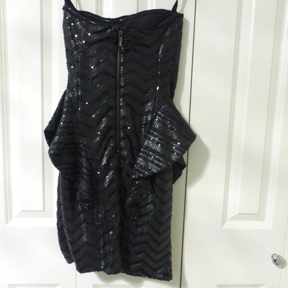 BEBE black sequins strapless peplum party dress - Picture 2 of 12